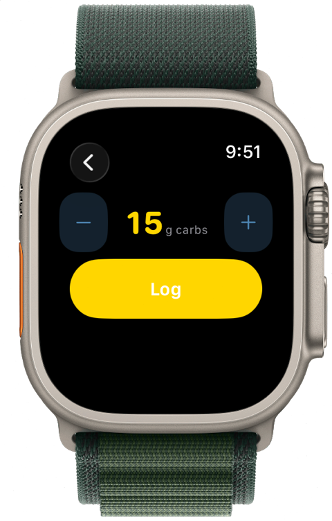 Logging 15 grams of carbs from the watch.